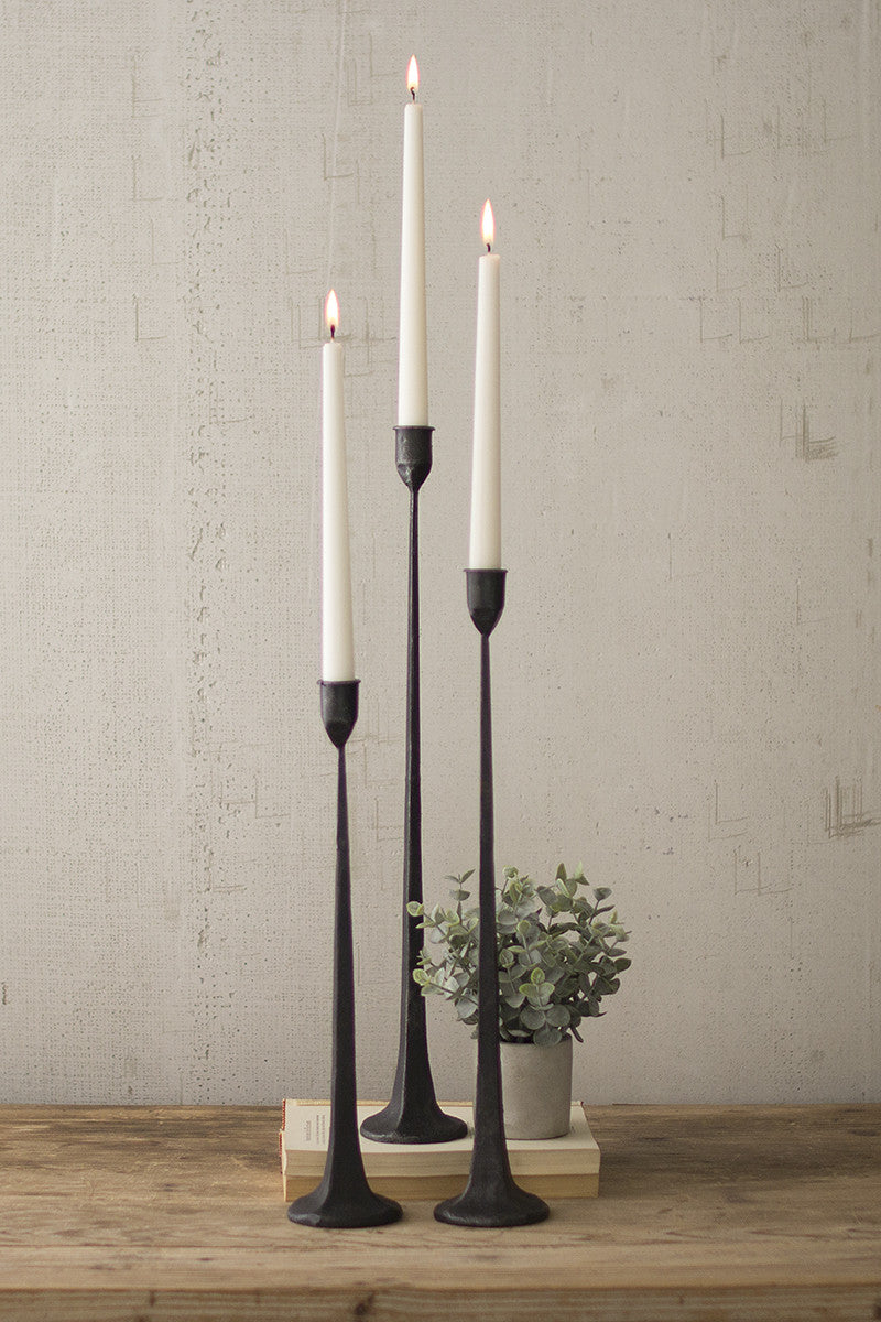 Set of 3 Tall Cast Iron Taper Candles