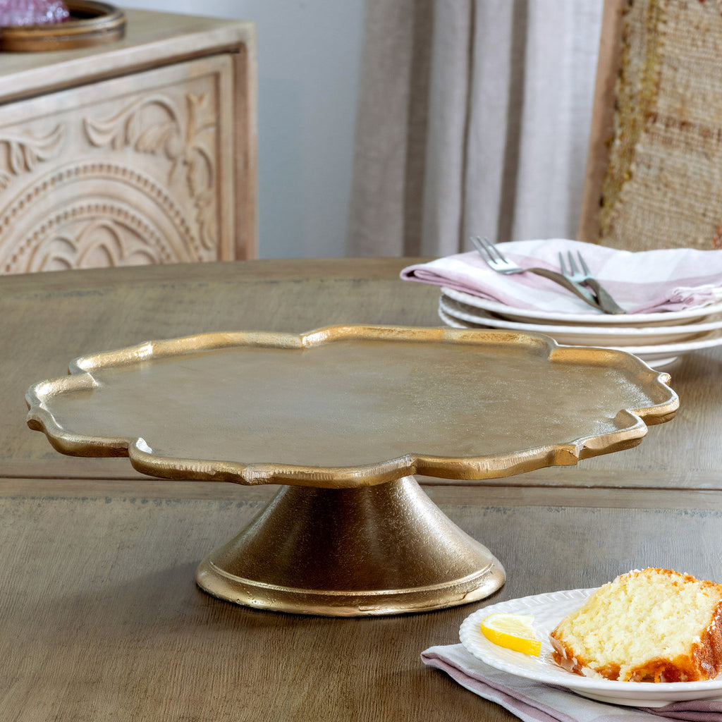 Scalloped Edge Gold Cake Plate, 15 in.