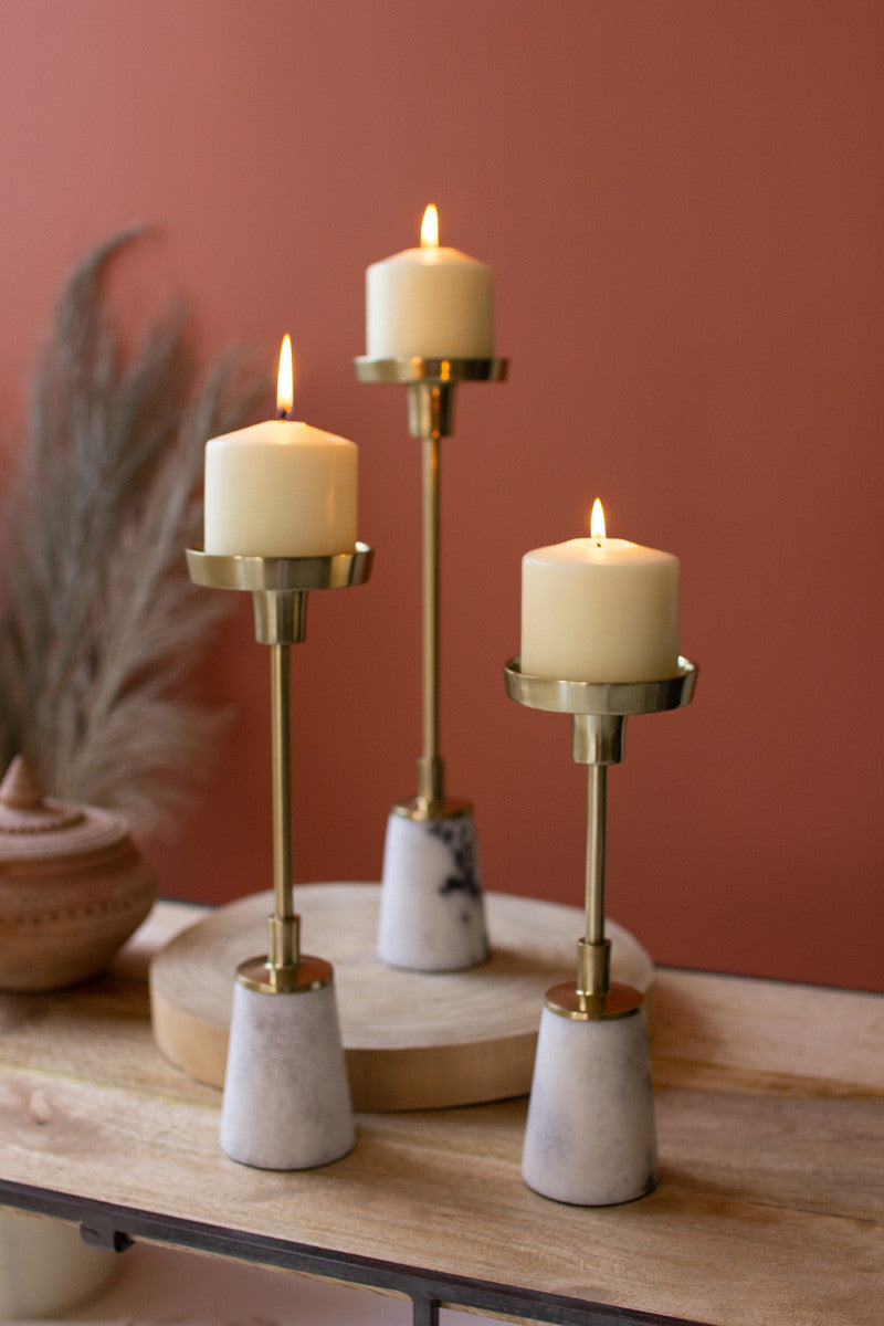 Set of 3 Brass Pillar Candle Holders