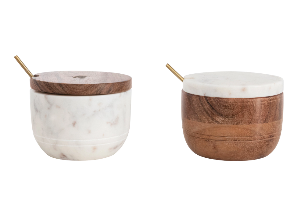 Marble & Acacia Wood Bowl w/ Lid