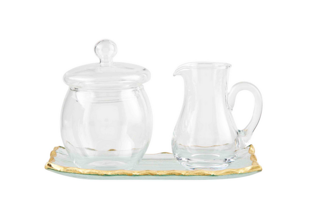 Gold Edge Glass Cream & Sugar Set