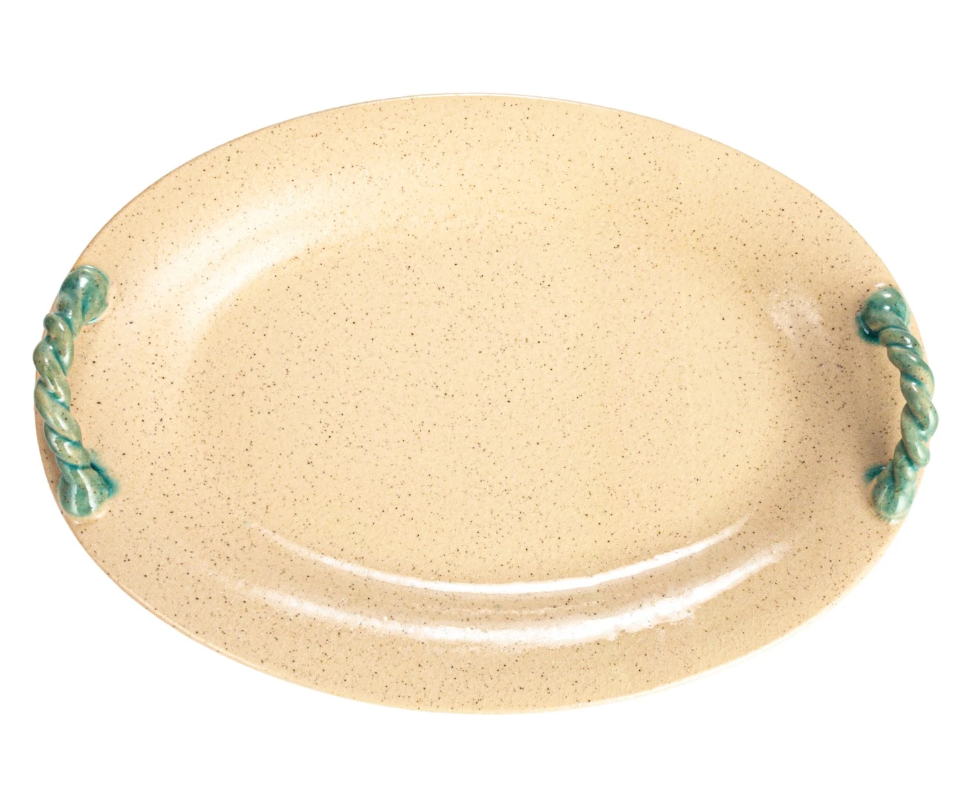 Terra-cotta Platter w/ Hand-Painted Twisted Handles