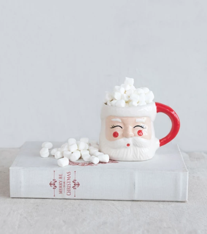 Hand-Painted Stoneware Santa Mug