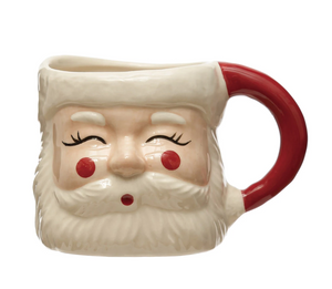 Hand-Painted Stoneware Santa Mug