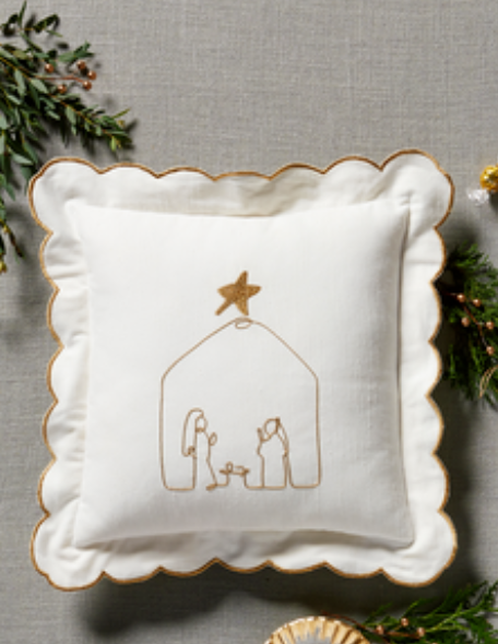 Gold Scallop Nativity Pillow