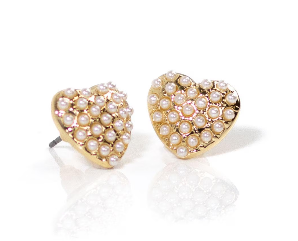 Heart Pearl Stud Earrings