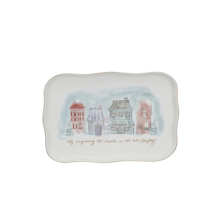 Stoneware Plate w/ Christmas Village